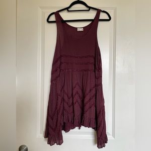 Intimately Free People Voile and Lace Trapeze Dress in Reddish Purple & White, S